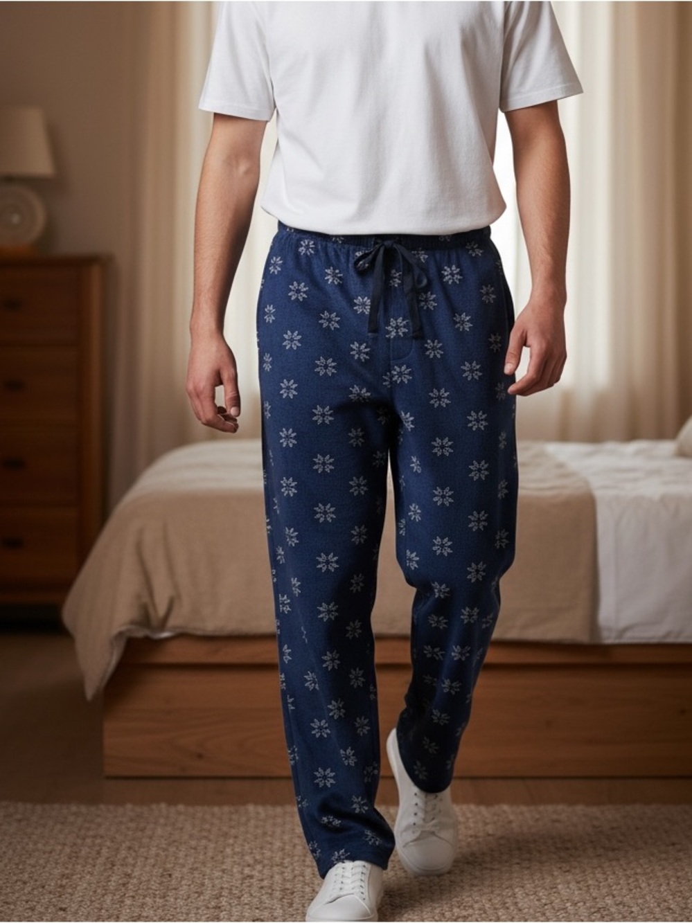 IZOD Men's Navy Snowflake Lounge Pants Sleepwear Size Large 100% polyester cozy